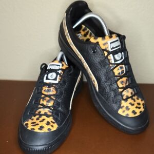 Walt Clyde Frazier Puma And Volcom Black and Leopard Print Sneakers